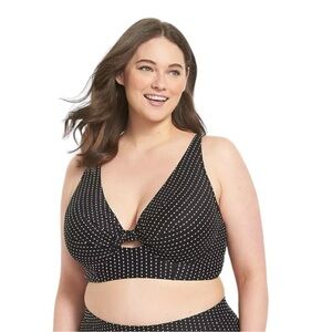 Lane Bryant Plunge Underwire Swim Bikini Top In Textured Dot Size 40D